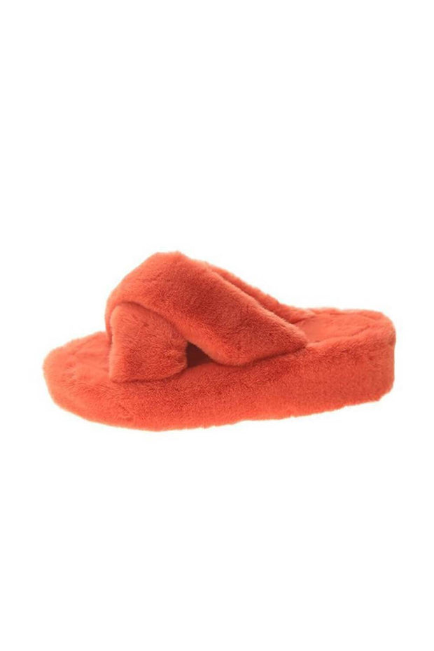 Orange Fluffy Cross Over Slippers - MomyMall