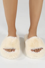 Cream Fluffy Faux Fur Slippers