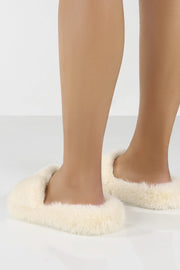 Cream Fluffy Faux Fur Slippers