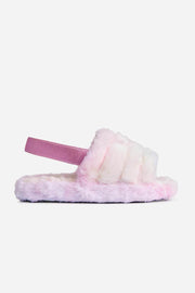 Tie Dye Faux Fur Fluffy Strap Back Slippers - MomyMall