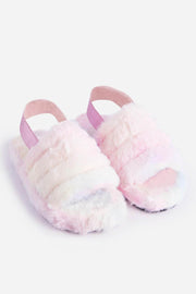 Tie Dye Faux Fur Fluffy Strap Back Slippers - MomyMall