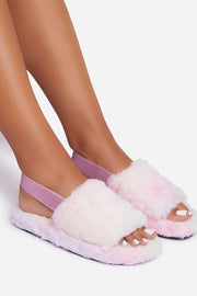 Tie Dye Faux Fur Fluffy Strap Back Slippers - MomyMall