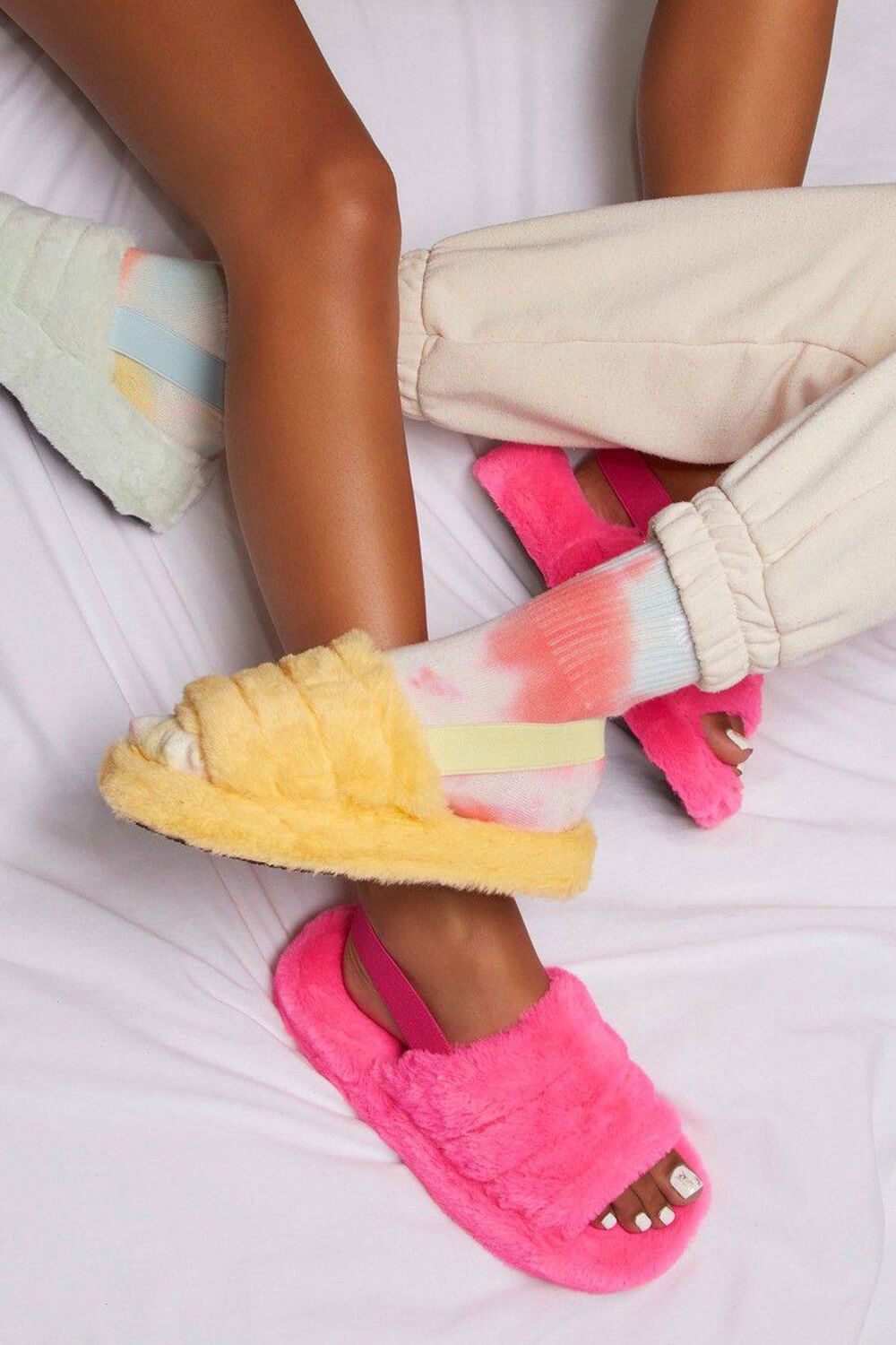 Hot Pink Faux Fur Fluffy Strap Back Slippers