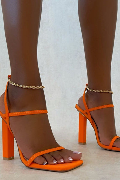Orange Lycra Chain Detail Block Heels