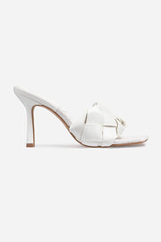 White Faux Leather Woven Square Peep Toe Mules - MomyMall