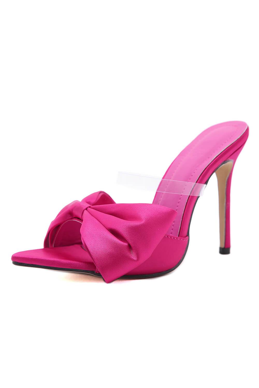 Rosa Satin-Stiletto-Mules mit Schleife