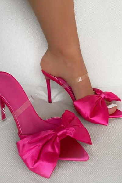 Rosa Satin-Stiletto-Mules mit Schleife