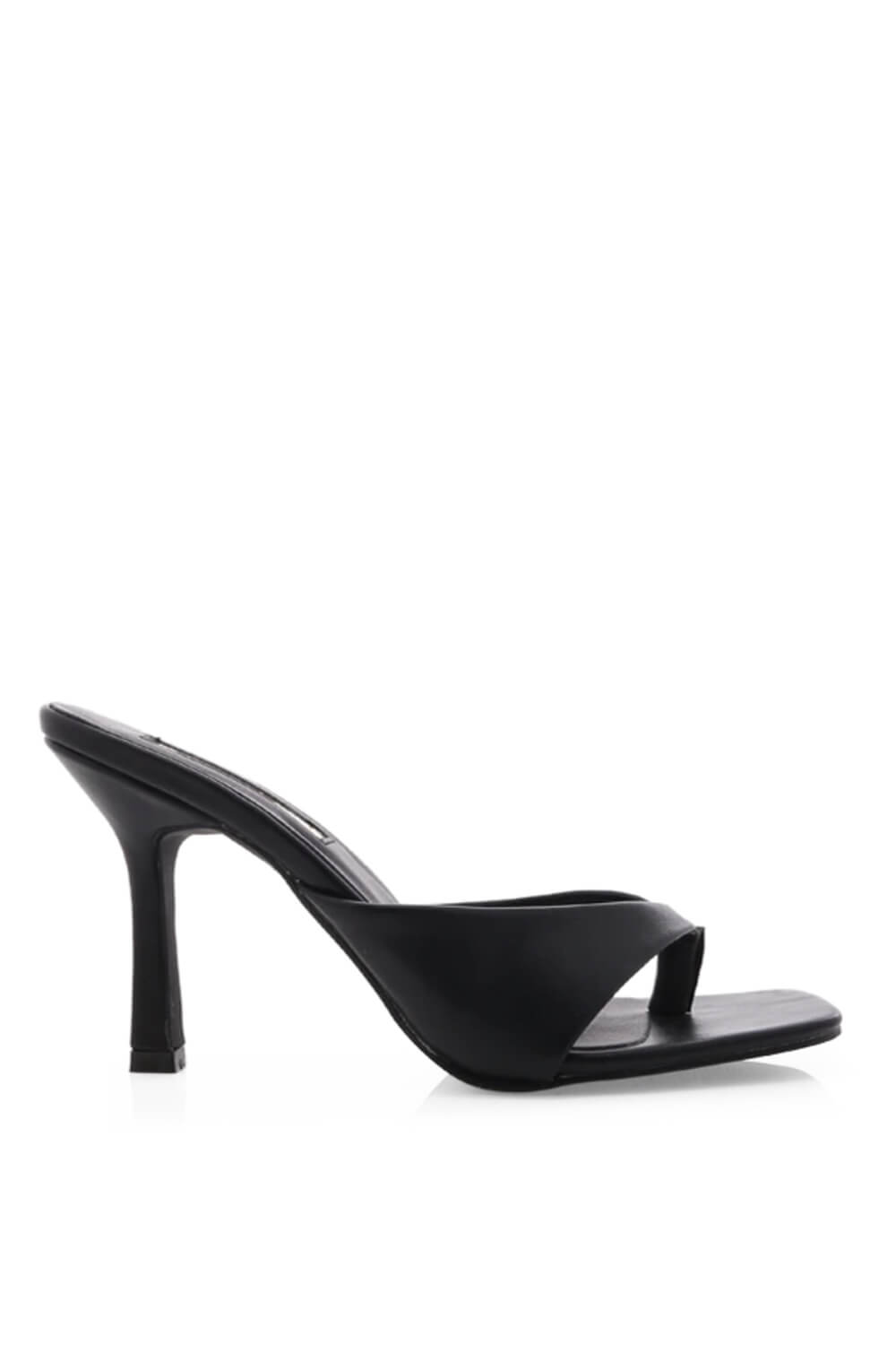 Black Square Toe Thong Stiletto Mules - MomyMall