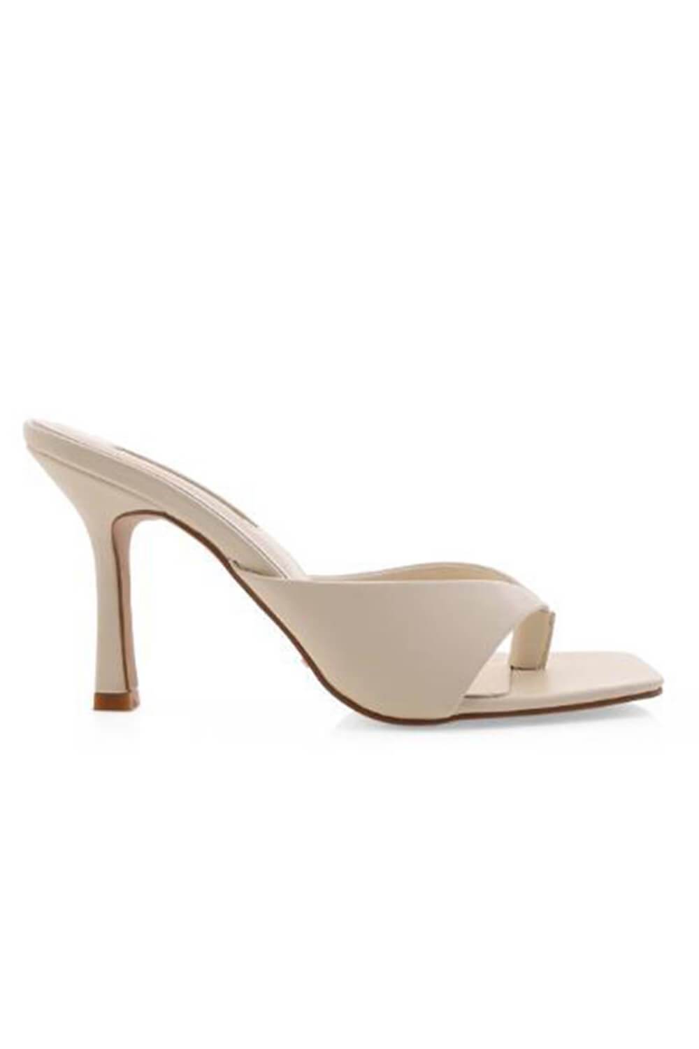 White Square Toe Thong Stiletto Mules