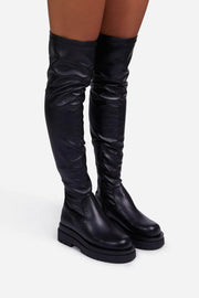 Black Faux Leather Over The Knee Thigh High Long Biker Boot - MomyMall
