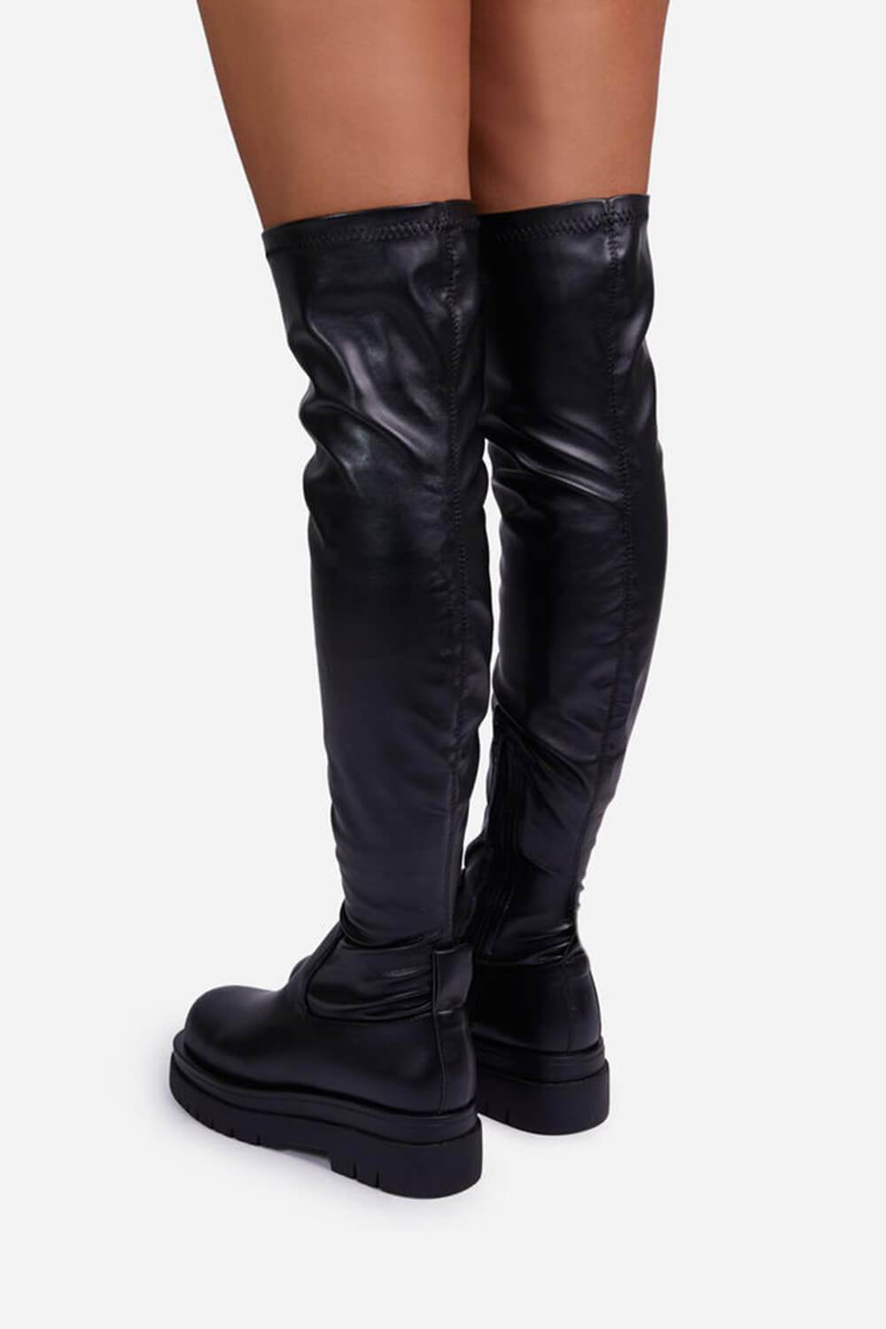 Black Faux Leather Over The Knee Thigh High Long Biker Boot - MomyMall