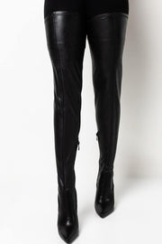 Black Faux Leather Over The Knee Thigh High Stiletto Boots - MomyMall
