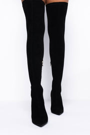 Black Faux Suede Over The Knee Thigh High Stiletto Boots - MomyMall