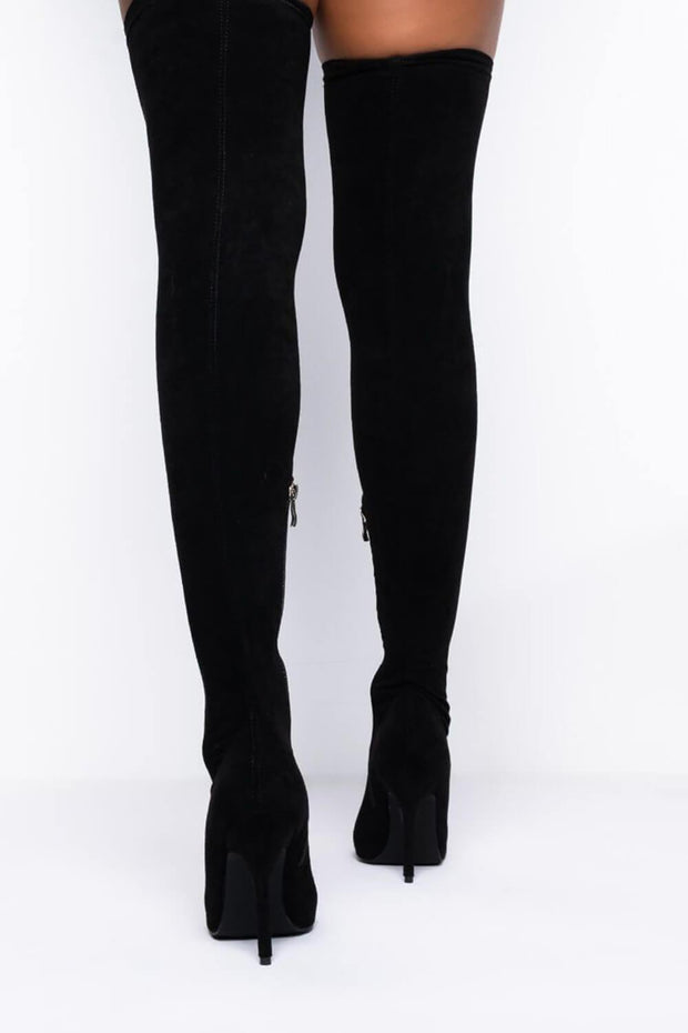 Black Faux Suede Over The Knee Thigh High Stiletto Boots - MomyMall