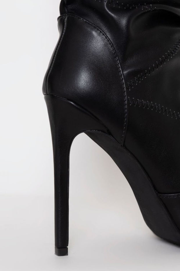 Black Ruched Peep Toe Stiletto Ankle Boots - MomyMall