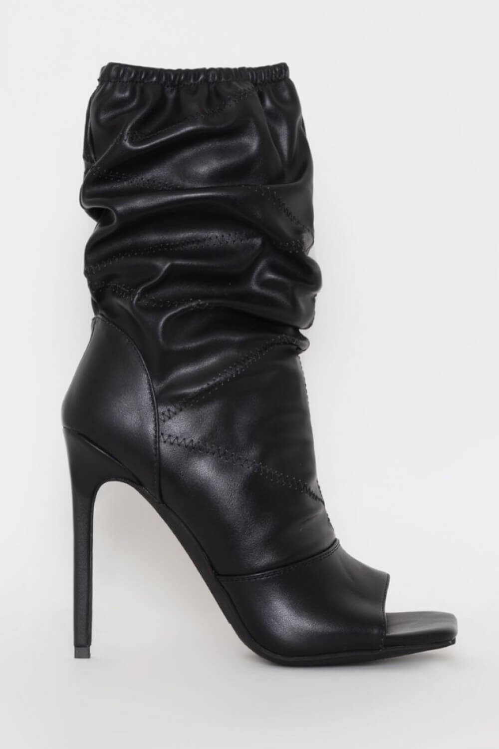 Black Ruched Peep Toe Stiletto Ankle Boots - MomyMall