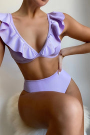 Bas de bikini taille haute côtelé lilas