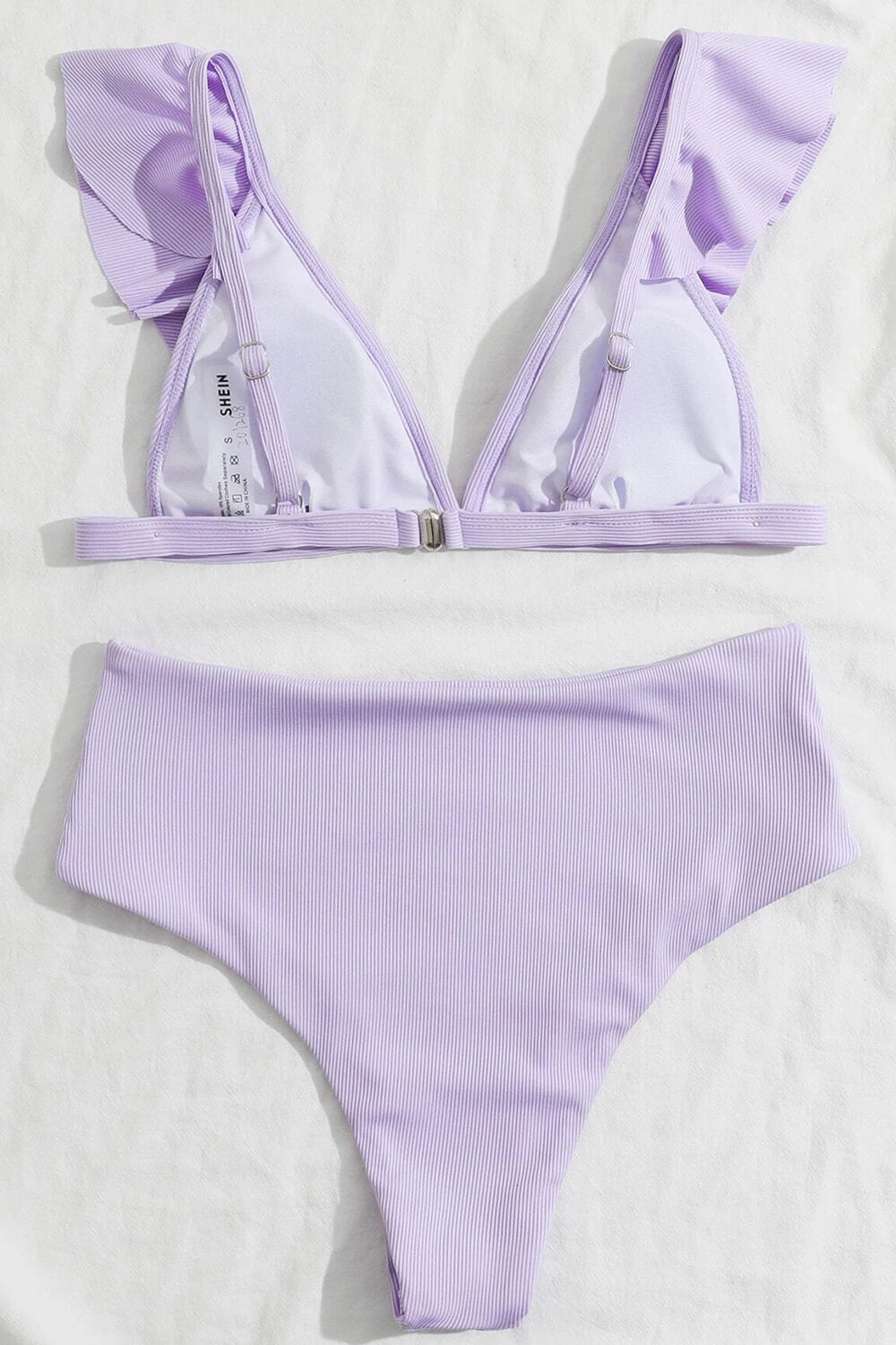 Bas de bikini taille haute côtelé lilas