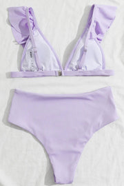 Bas de bikini taille haute côtelé lilas