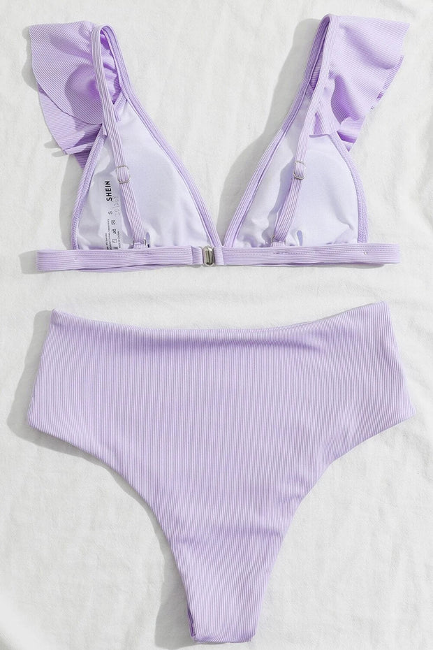 Bas de bikini taille haute côtelé lilas