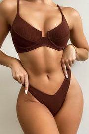 Chocolate Underwired Ribbed Bikini Top