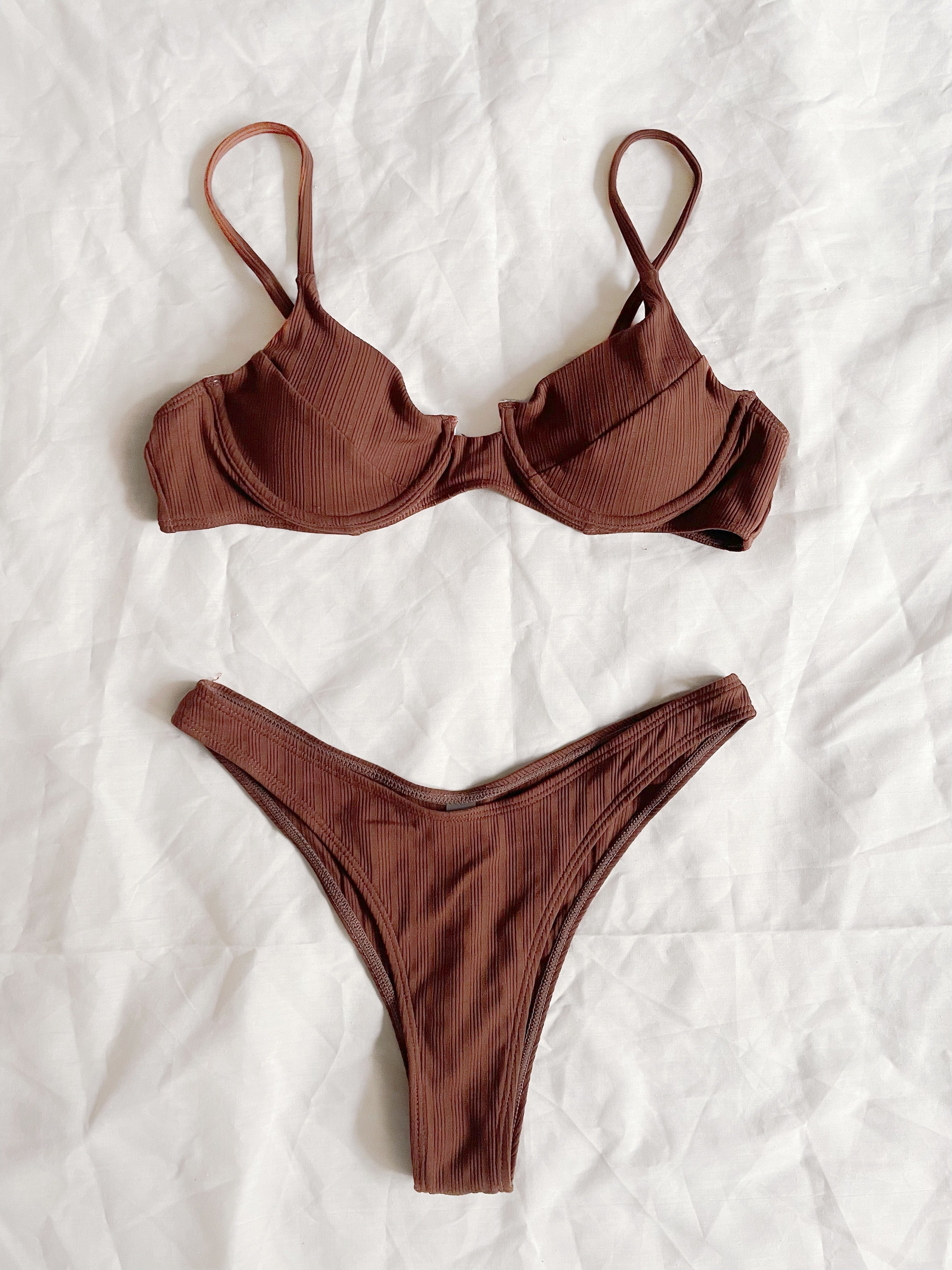 Chocolate Underwired Ribbed Bikini Top