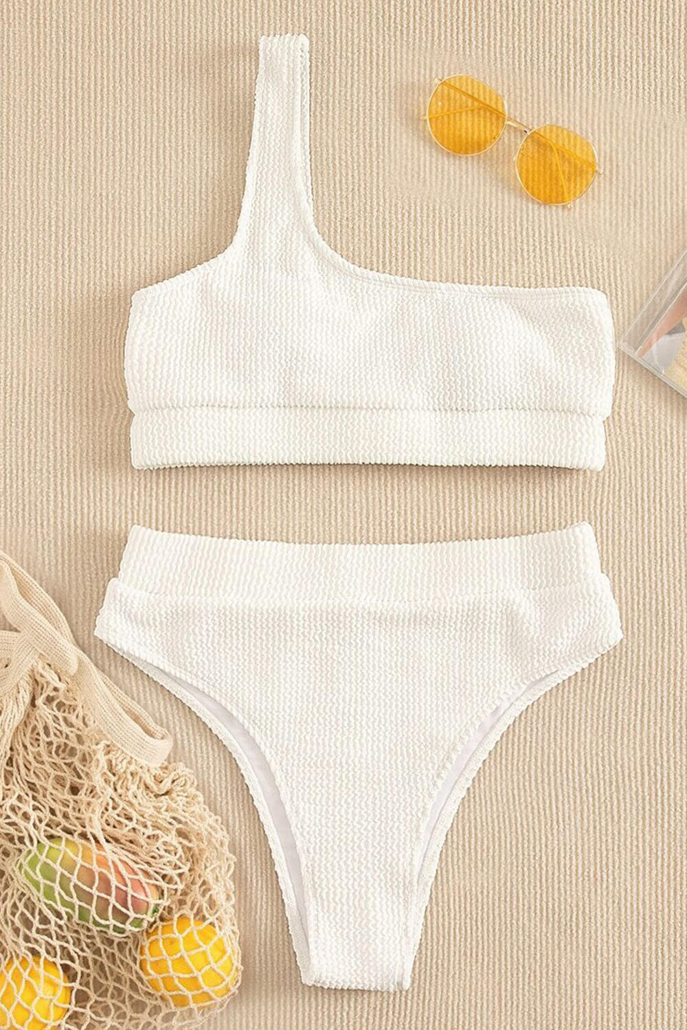 Bas de bikini taille haute froissé blanc