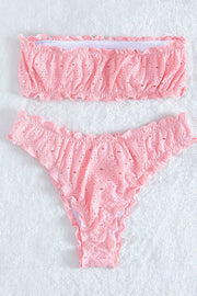 Pink Eyelet Embroidered Ruched High-Waist Bikini Bottoms