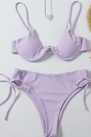 Bas de bikini taille haute lilas froncé sur les côtés