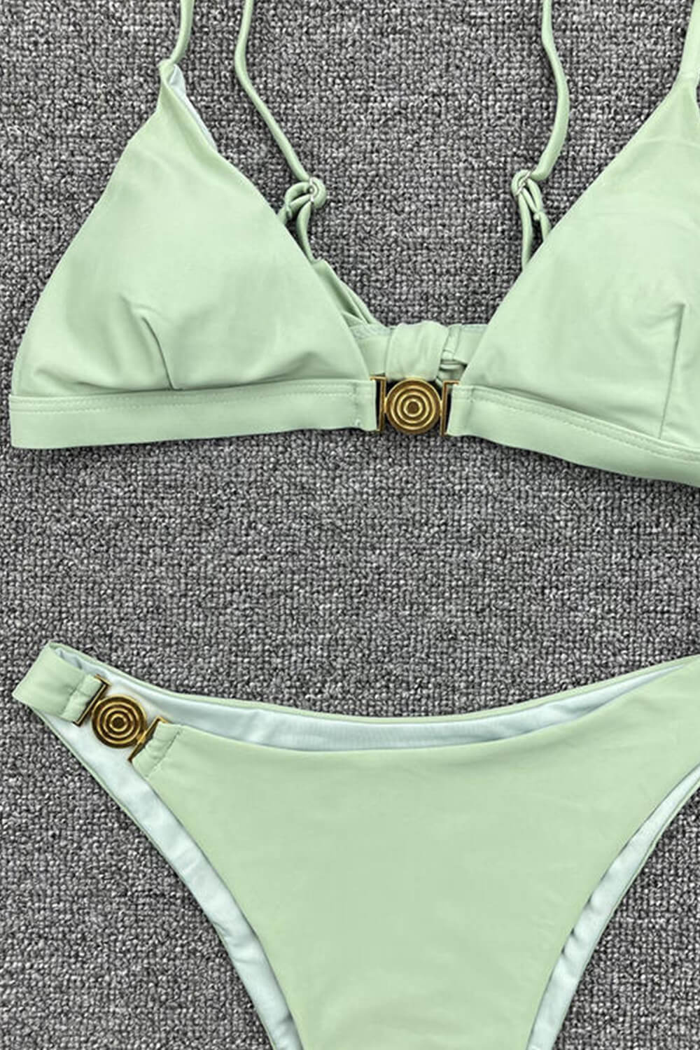 Tea Triangle Bikini Top With Gold Metal Detail - MomyMall