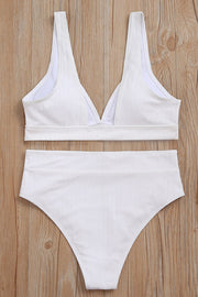 White Ribbed High-Waist Bikini Bottoms