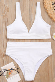 White Ribbed High-Waist Bikini Bottoms