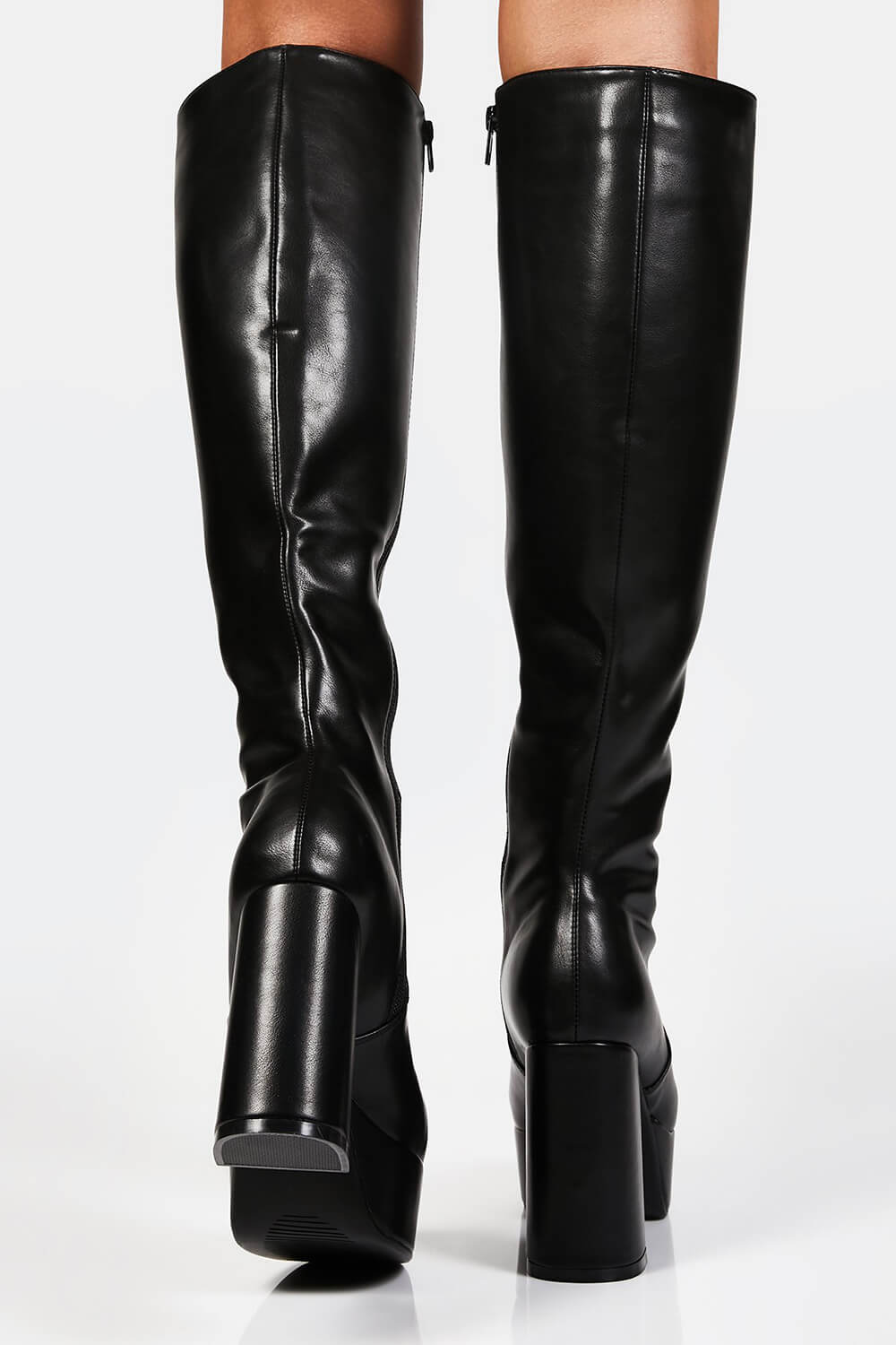 Black Chunky Platform Block Heel Knee High Boots