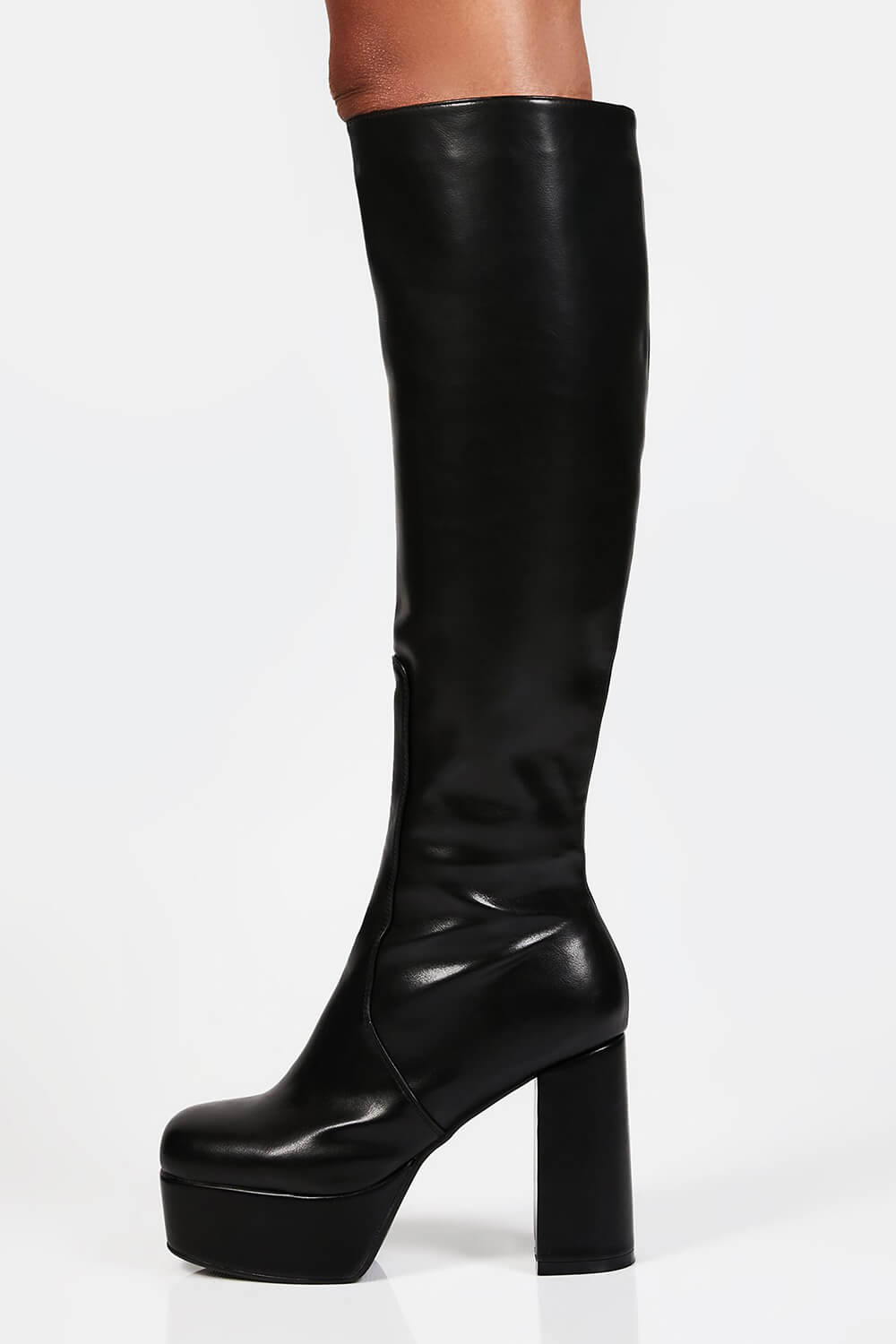 Black Chunky Platform Block Heel Knee High Boots