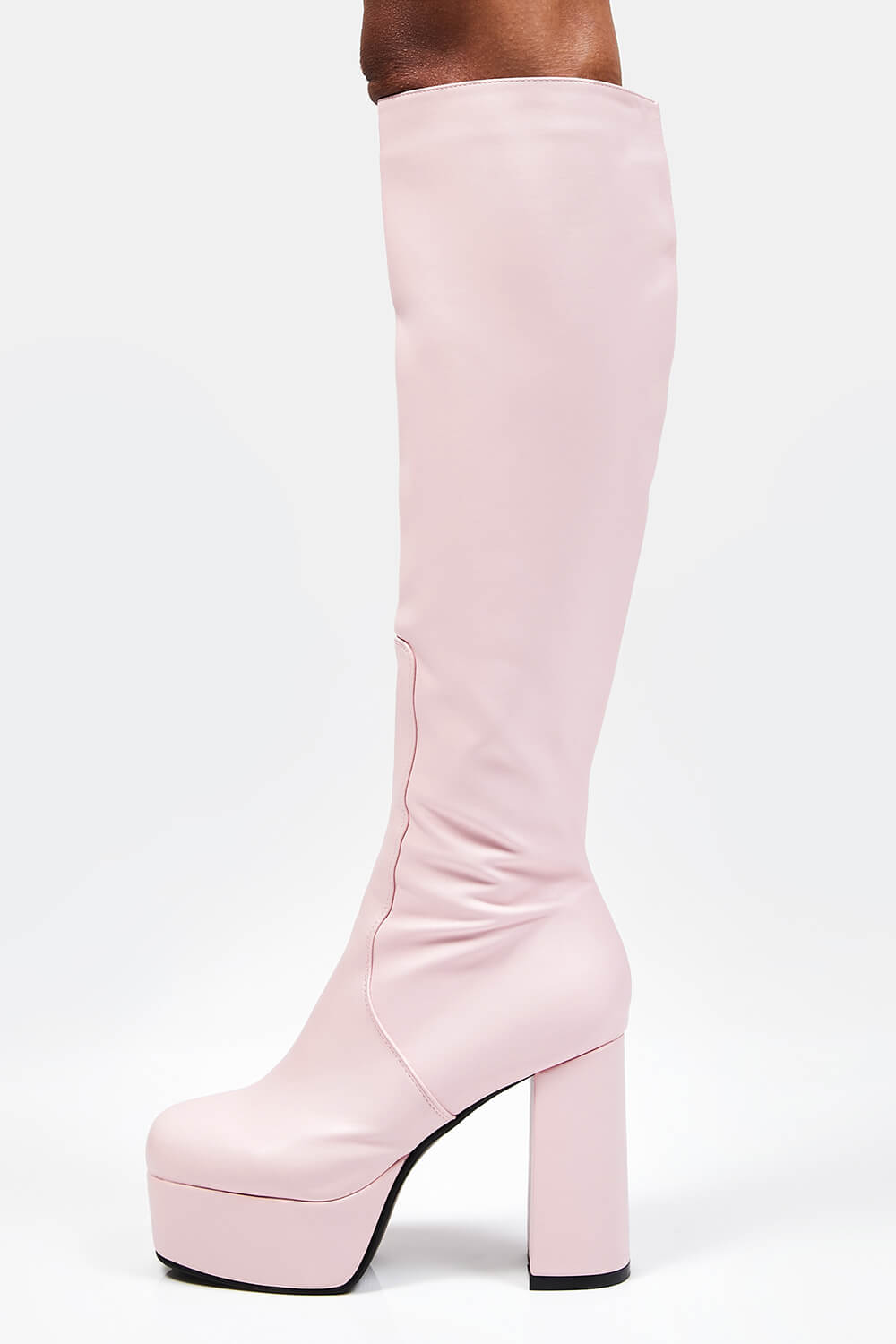 Pink Chunky Platform Block Heel Knee High Boots - MomyMall