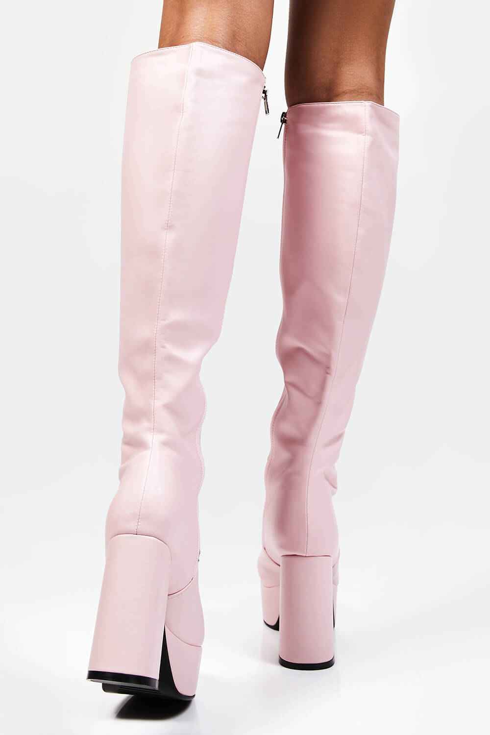 Pink Chunky Platform Block Heel Knee High Boots - MomyMall