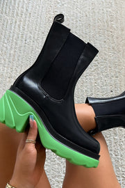 Black And Green Chunky Ankle Boots