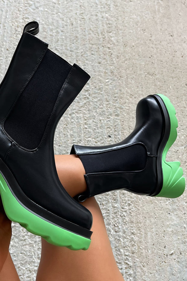 Black And Green Chunky Ankle Boots