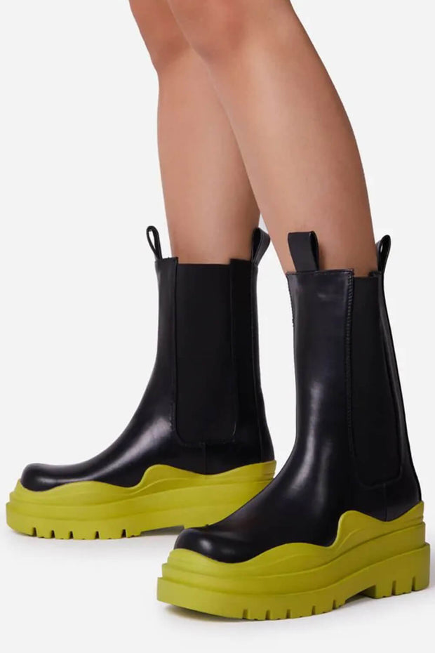 Black & Green Flat Platform Ankle Boots - MomyMall