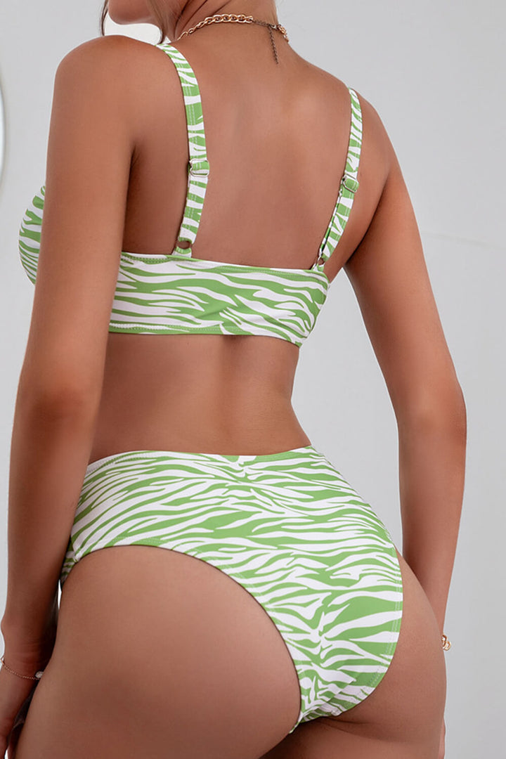 Green Printed High-Waist Bikini Bottoms - MomyMall