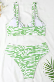 Green Printed U-Ring Bralette Bikini Top - MomyMall