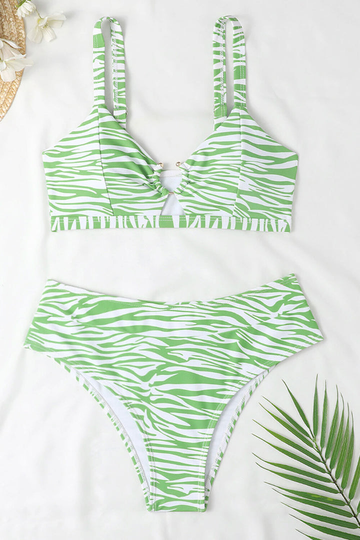Green Printed High-Waist Bikini Bottoms - MomyMall