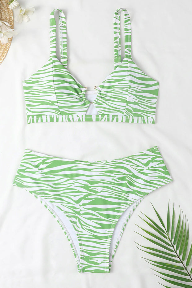 Green Printed U-Ring Bralette Bikini Top - MomyMall