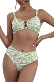 Green Printed U-Ring Bralette Bikini Top - MomyMall