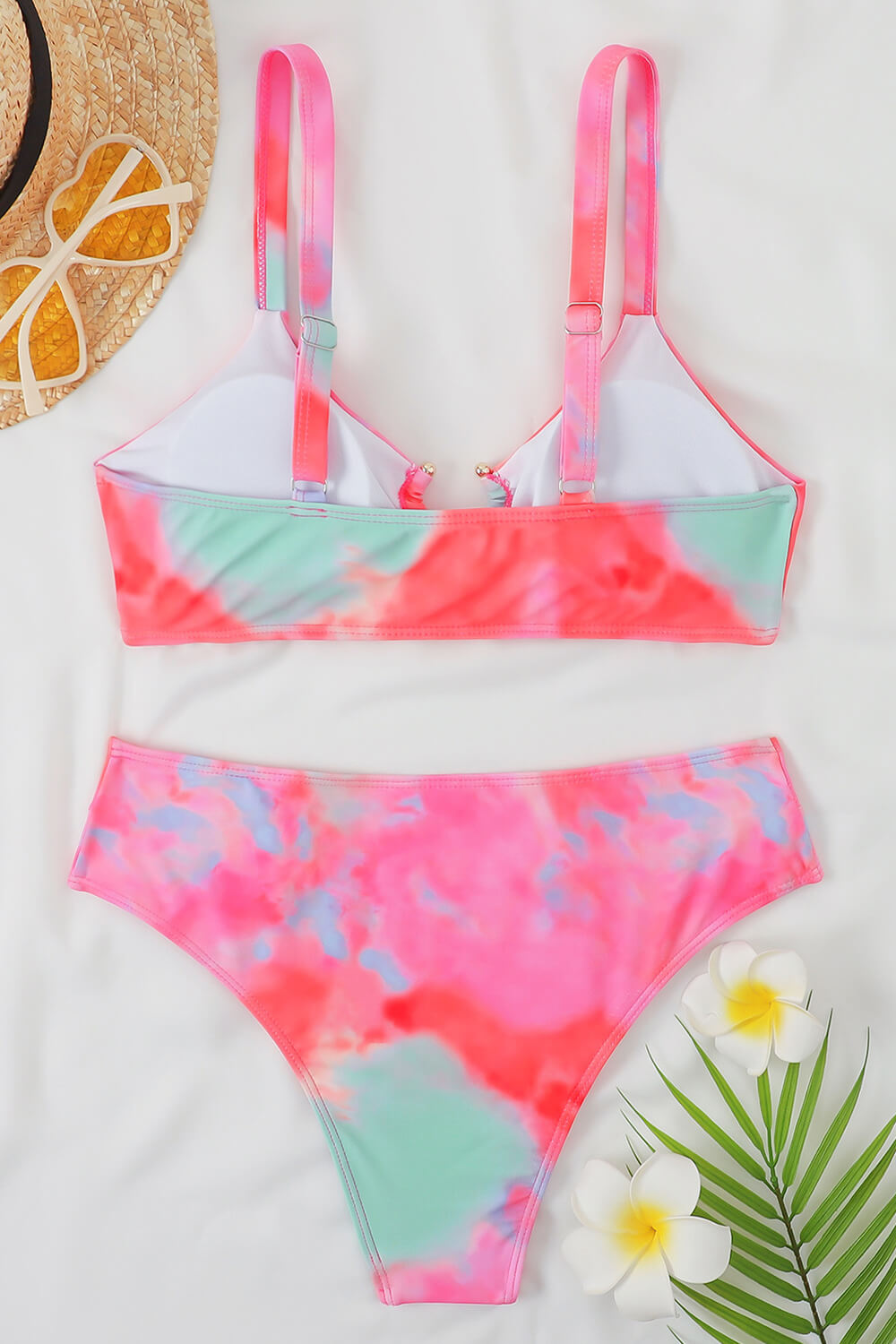 Pink Printed U-Ring Bralette Bikini Top - MomyMall