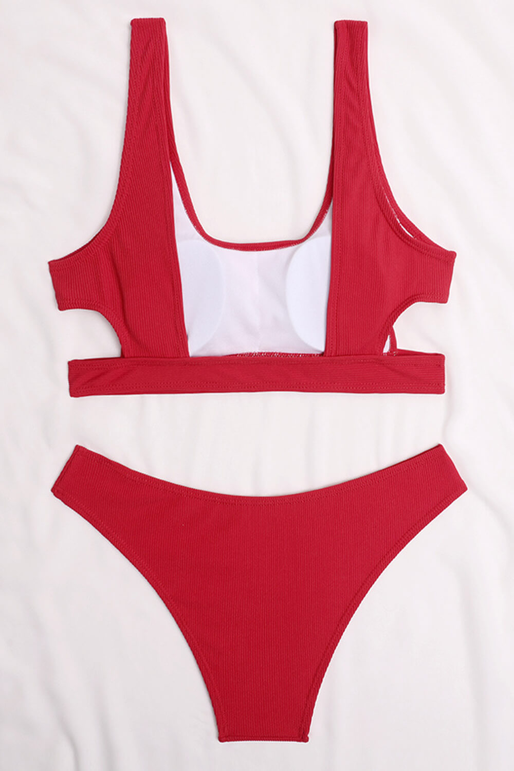 Red Ribbed Cutout Bikini Top