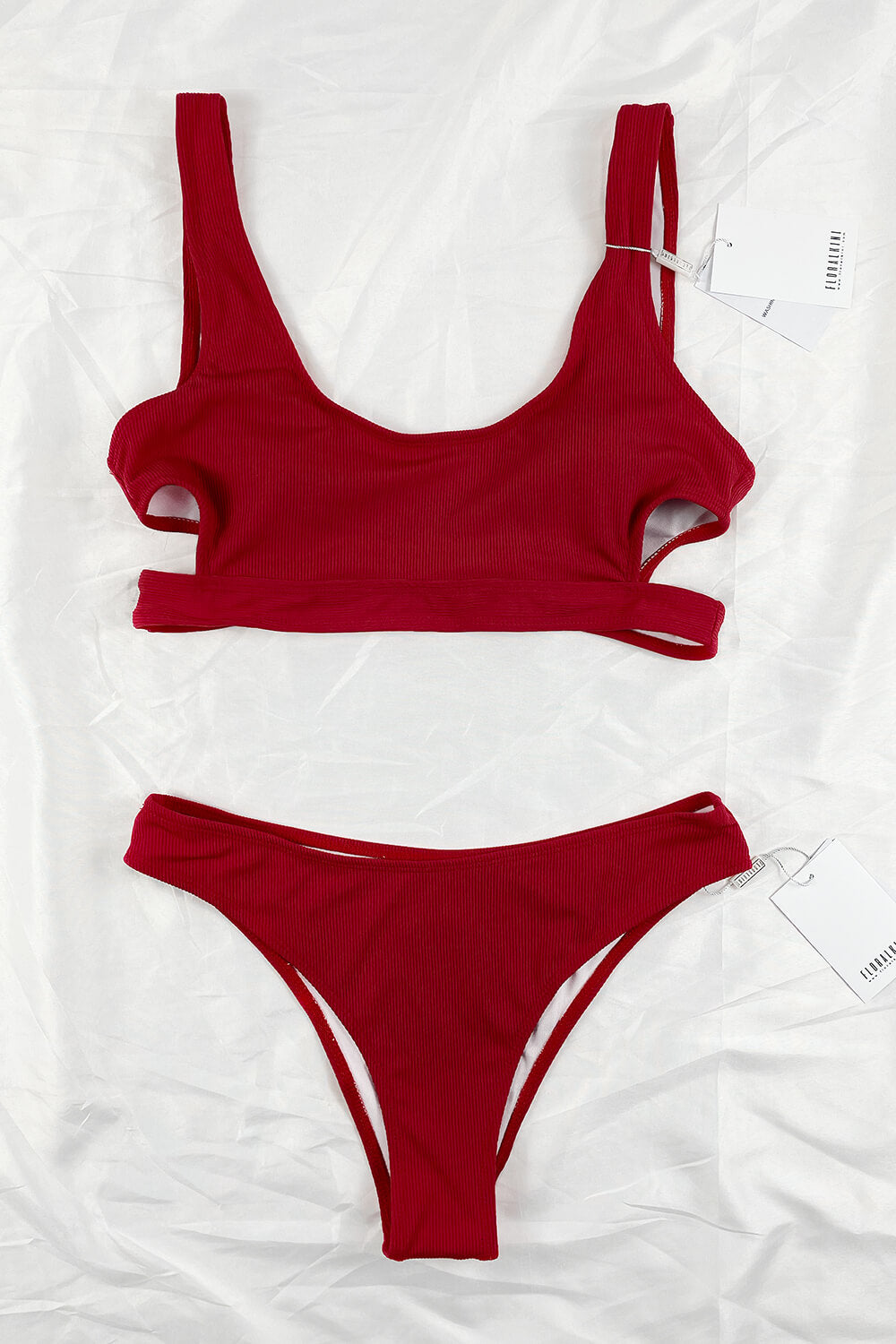 Red Ribbed Bikini Bottoms