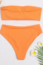 Orange Ribbed Bandeau Strapless Bikini Top