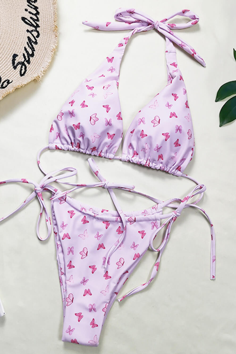 Pink Butterfly Print Tie Side Bikini Bottoms - MomyMall