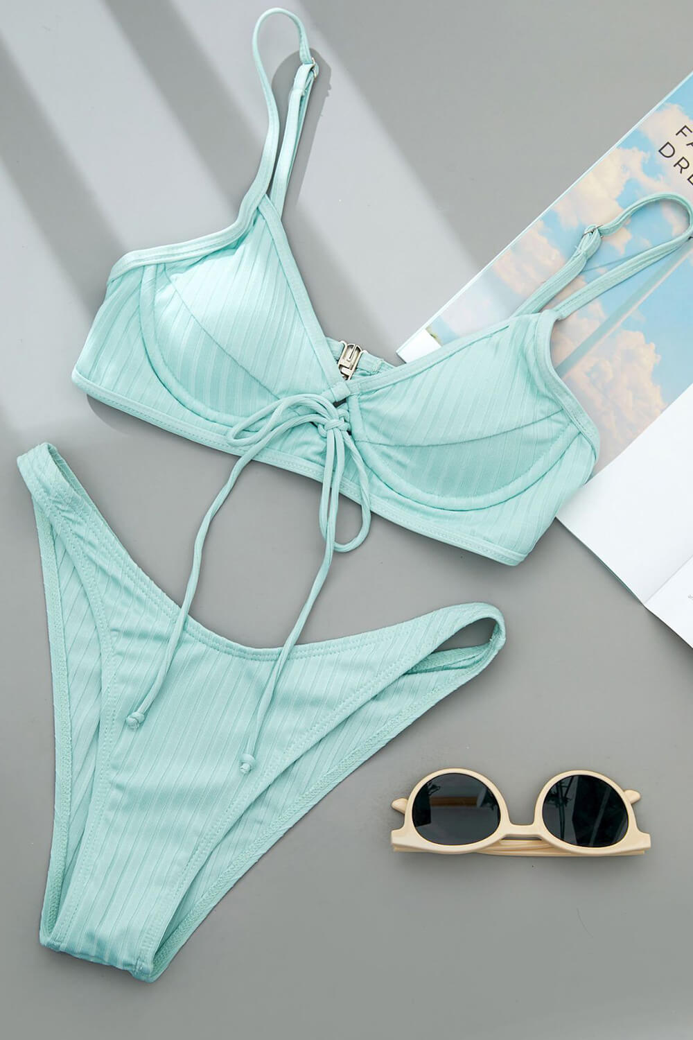 Mint Ribbed Bikini Bottoms